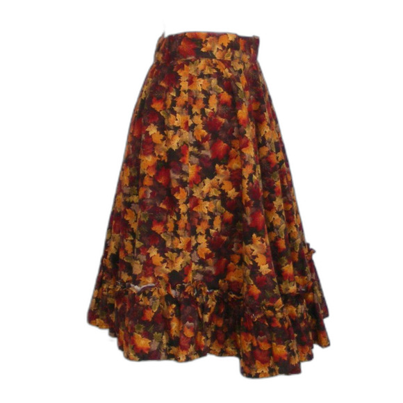 Leaf Skirt, L, A-Line, Ruffle Hem, HANDMADE, Elastic waist back, Knee length - Picture 5 of 10